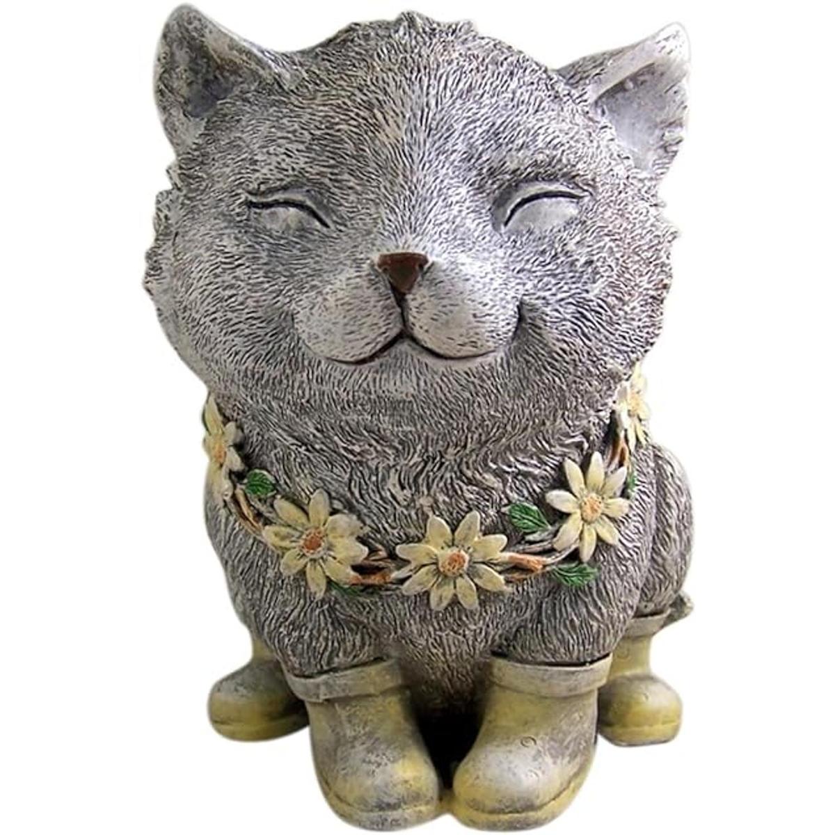 Día lluvioso Pudgy gato Estatua de jardín 7.75 inch