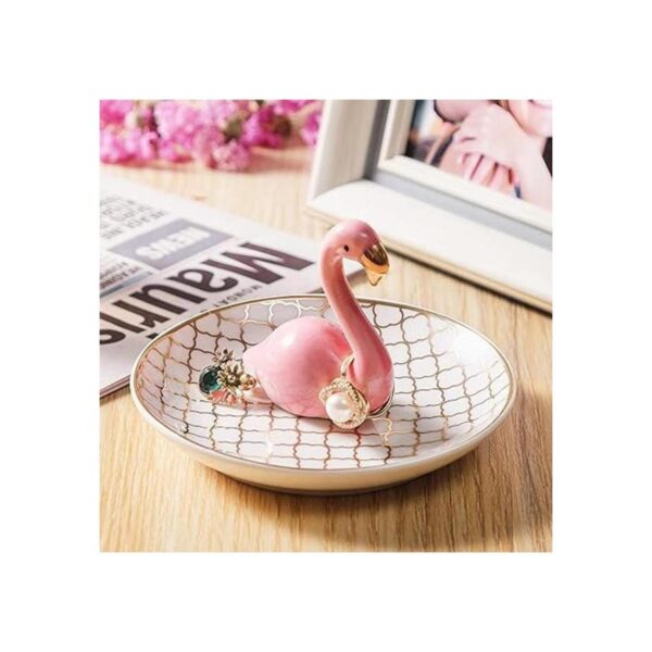 PUDDING CABIN soporte con flamingo para anillos bandeja