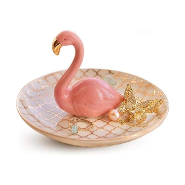 PUDDING CABIN soporte con flamingo para anillos bandeja