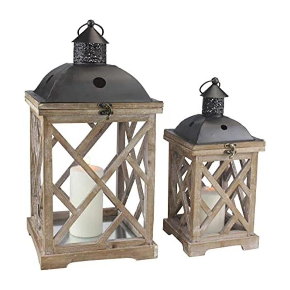 Stonebriar Juego de faroles decorativos de madera para