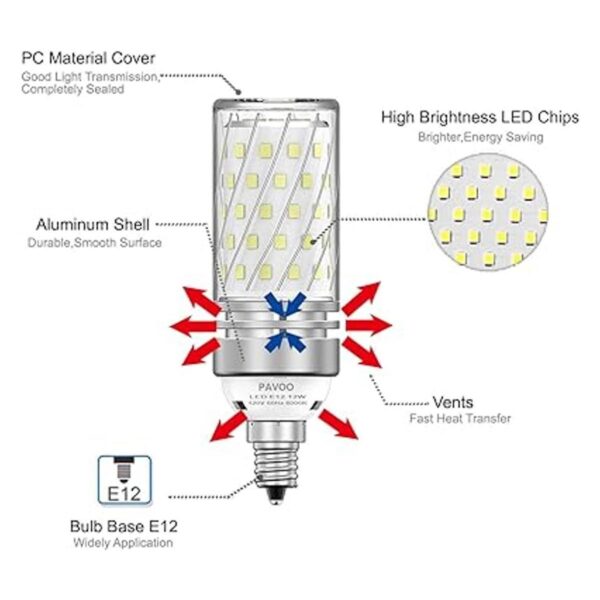 PAVOO Bombillas LED E12 bombillas LED de candelabro de 12
