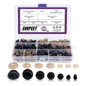Swpeet Juego de 190 ojos de seguridad de plástico y 10