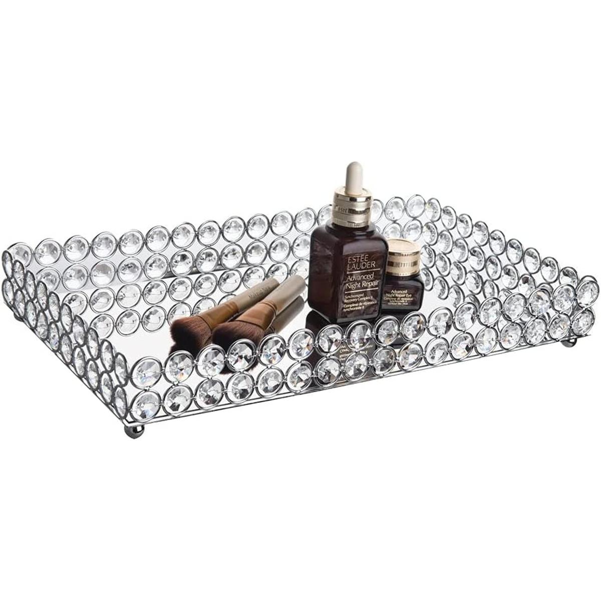 Feyarl Bandeja grande de cristal para tocador con espejo
