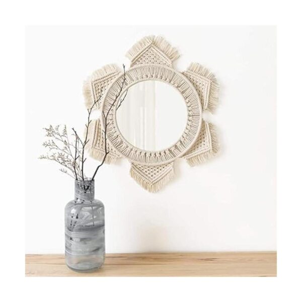 Mkono Espejo de pared colgante con flecos de macramé_2