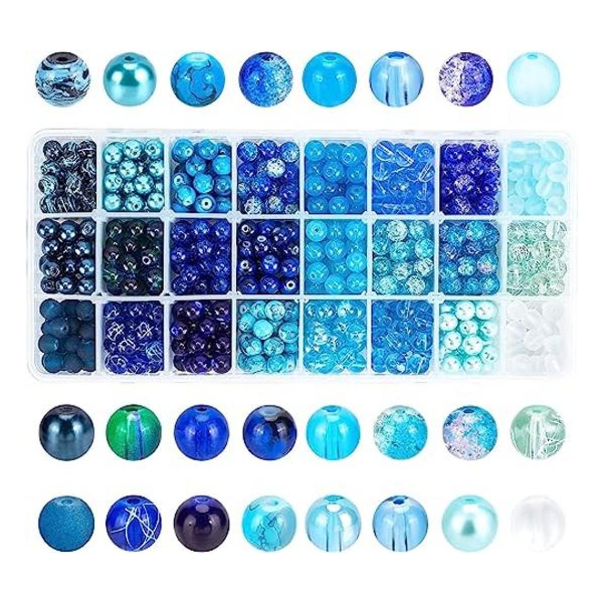 PH PandaHall 648 cuentas de vidrio azul de 24 colores de