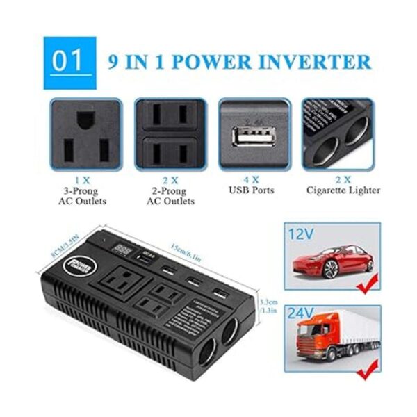Inversor de corriente para automóvil 120 W CC 12 V 24_2