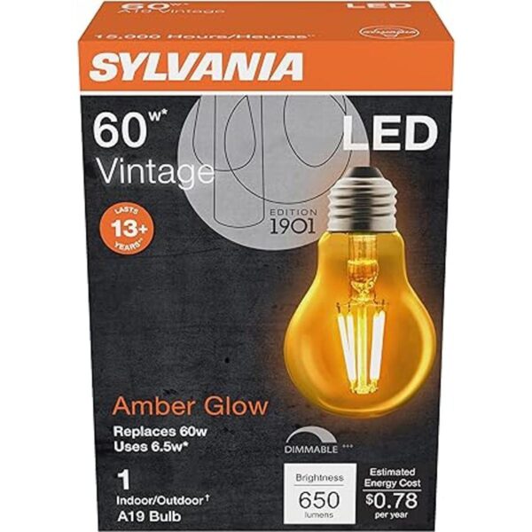 SYLVANIA Bombilla LED vintage A19 equivalente a 60 W