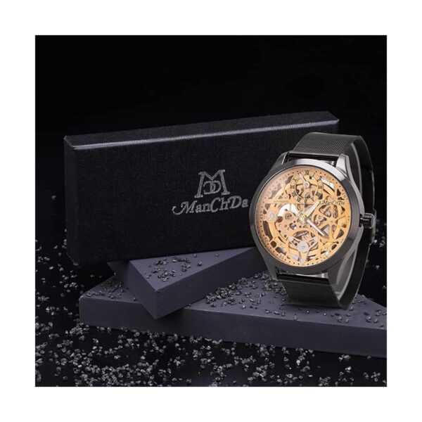 ManChDa Reloj mecánico esqueleto para hombre con correa de