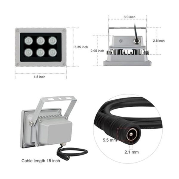 Iluminador infrarrojo 850 nm 6 LED de 130 pies 60 grados_5