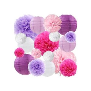 Faroles de papel de seda rosa púrpura flores decorativas_1