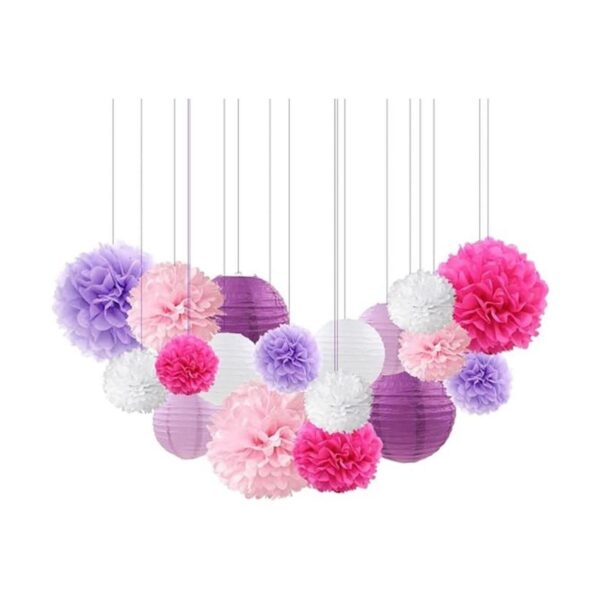 Faroles de papel de seda rosa púrpura flores decorativas_2
