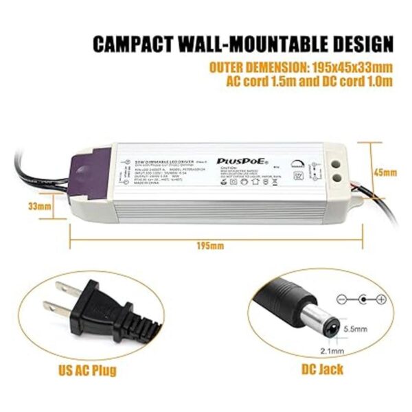 PLUSPOE Tira de luz LED regulable de 50 W 2A magnética