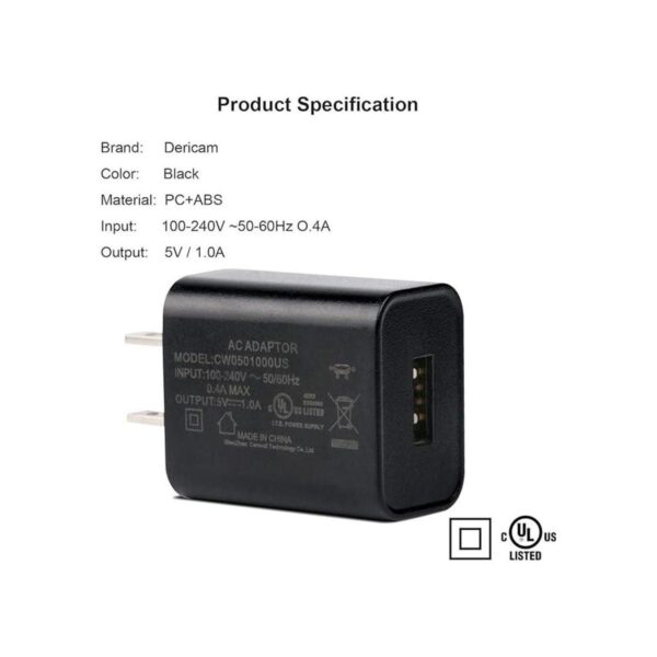 Dericam Cargador de pared micro USB de 5 V 1 A cable de
