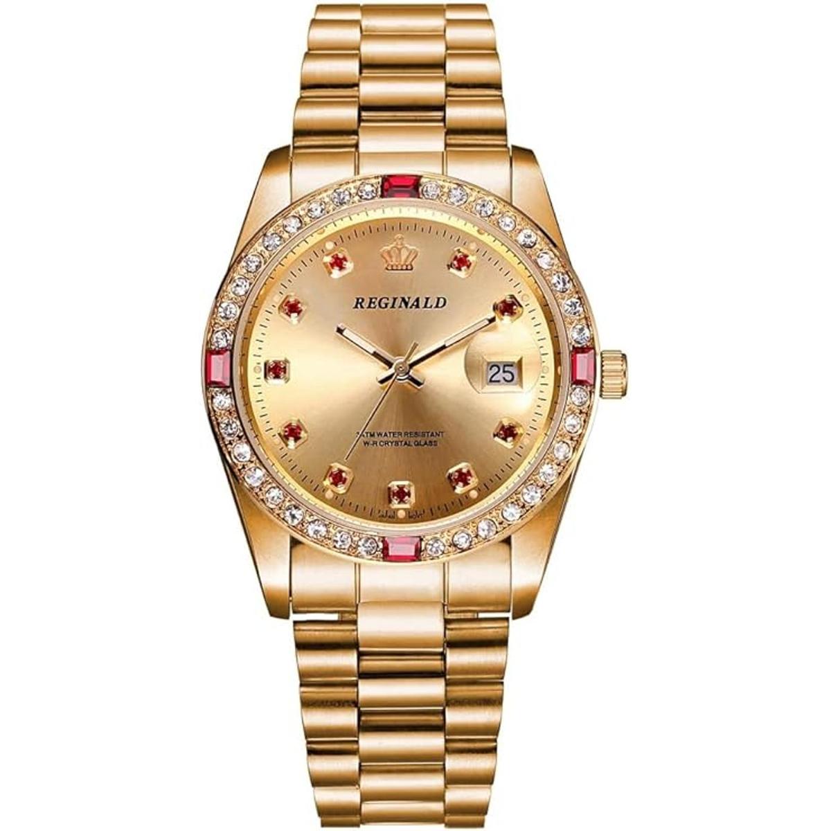 Relojes unisex de lujo con diamantes de oro calendario de