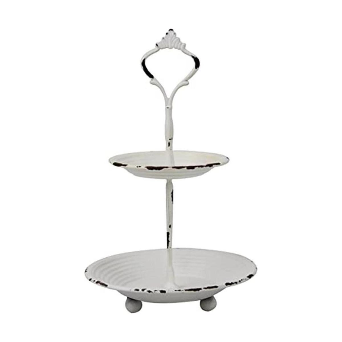 Stonebriar Bandeja pequeña de metal blanco desgastado de