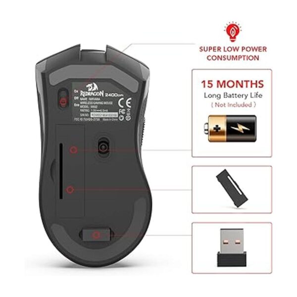 Redragon M652 Mouse inalámbrico óptico de 2.4G con