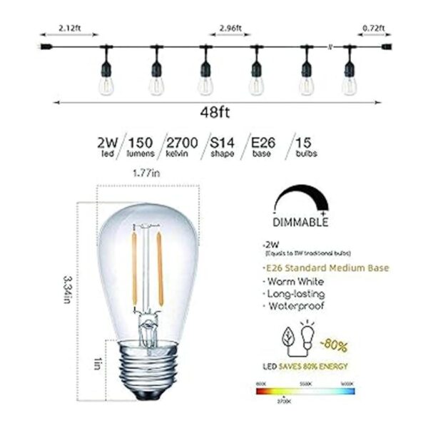 Svater 2 unidades de cadena de luces LED S14 IP65