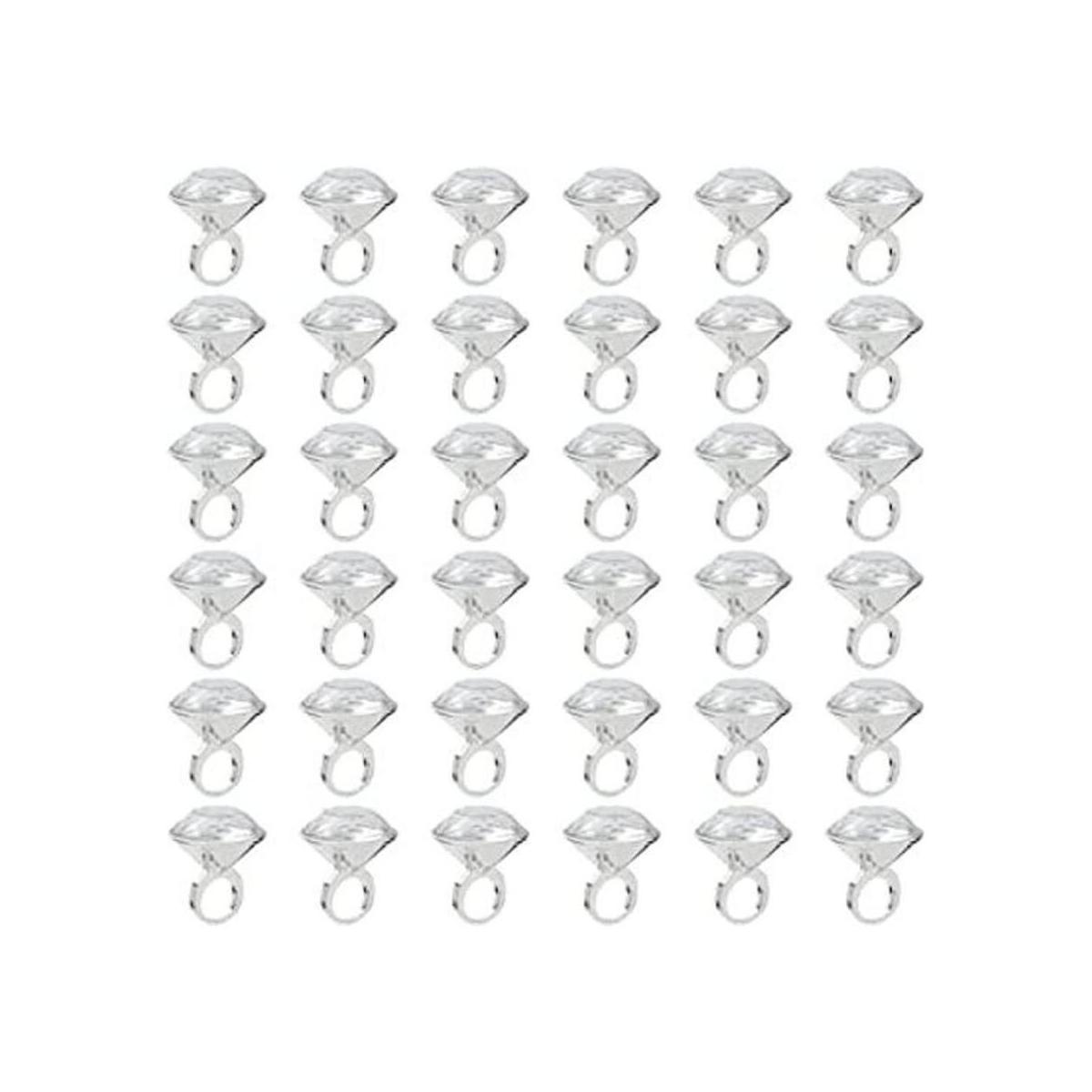 Paquete de 36 anillos de diamantes de plástico para