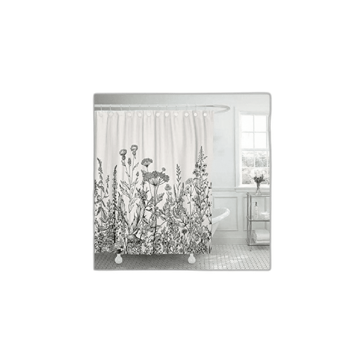 Emvency Cortina de ducha con borde floral hierbas y