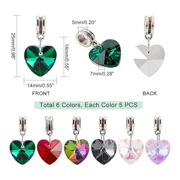 PH PandaHall Colgantes de cristal de corazón de 6 colores