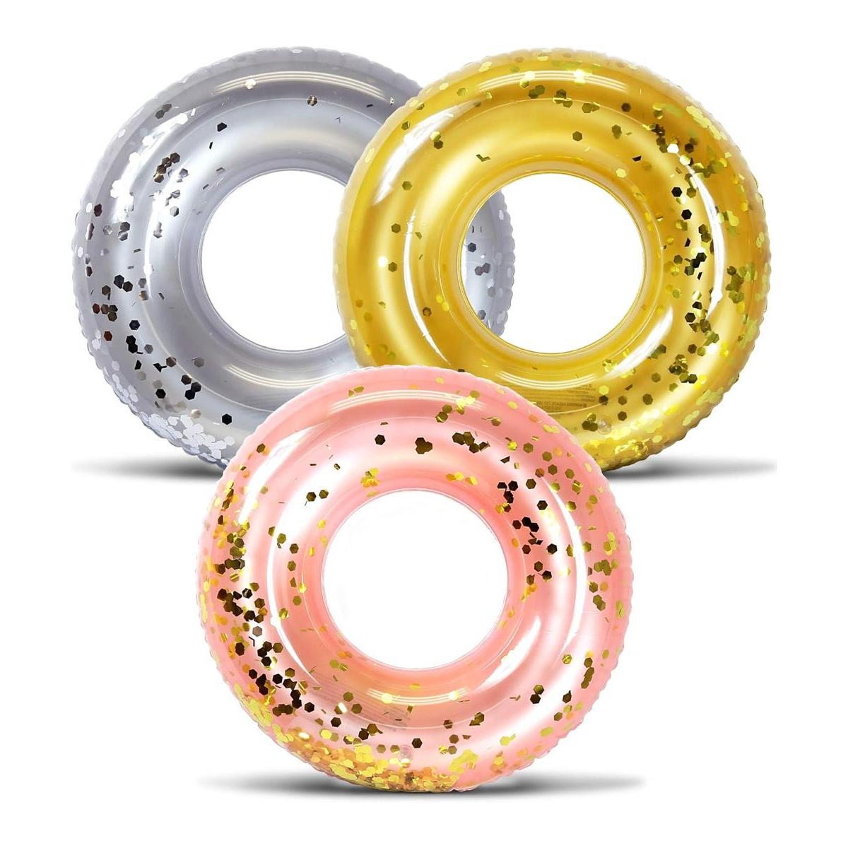 Mozlly Paquete de 3 tubos flotantes inflables de plata
