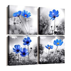 Arte de pared para dormitorio color blanco y negro flor