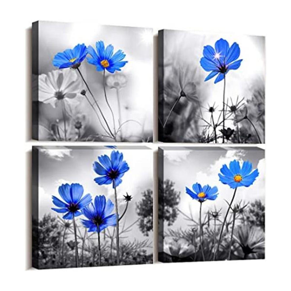 Arte de pared para dormitorio color blanco y negro flor