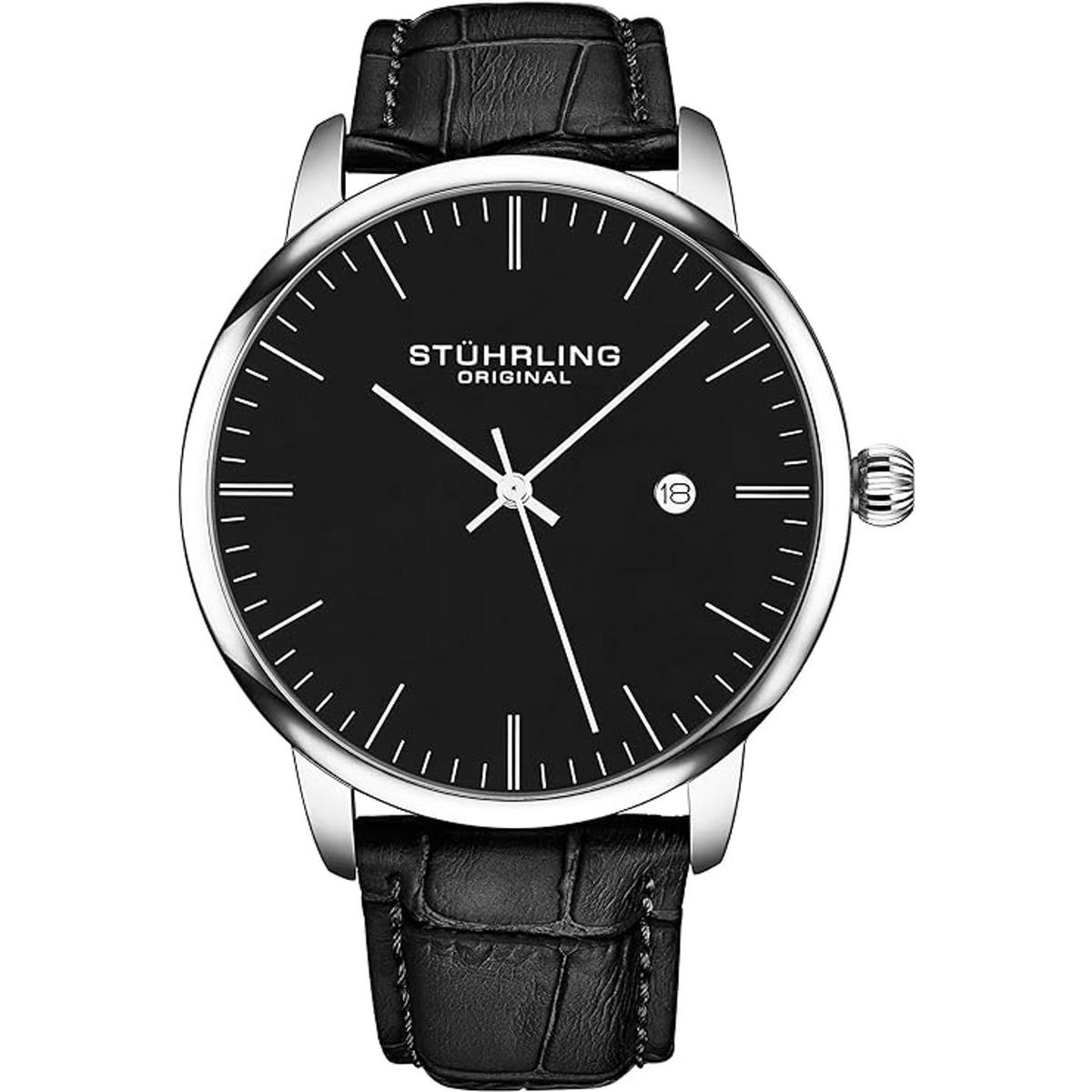 Stuhrling Reloj de pulsera para hombre correa de piel de