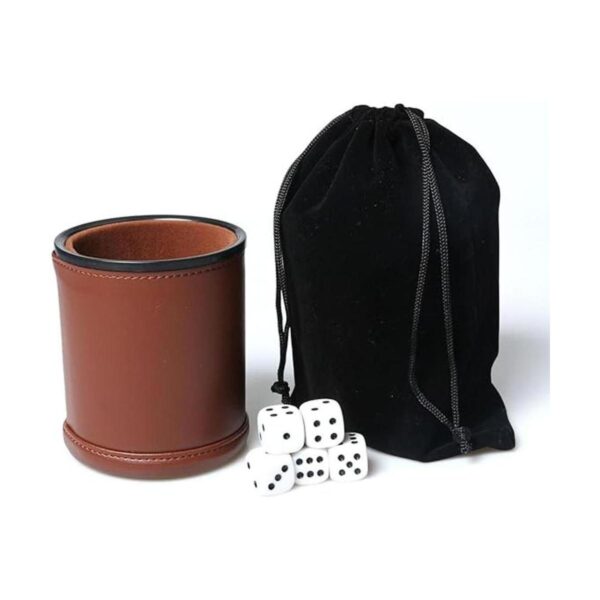 Juego de tazas de dados de cuero con forro de fieltro_4