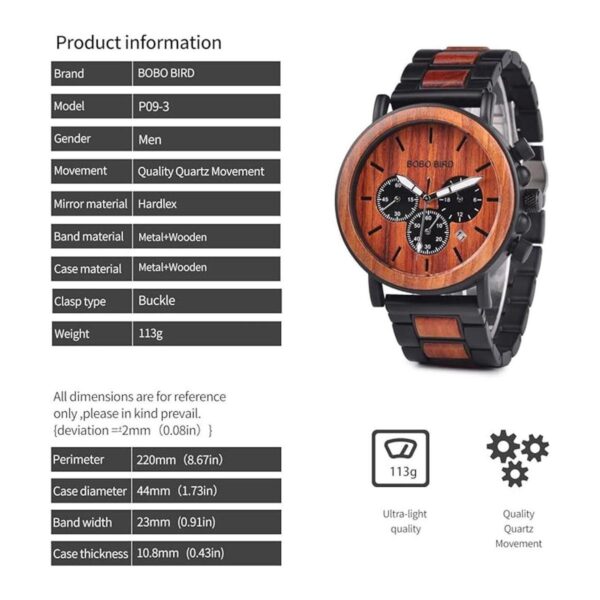 BOBO BIRD Reloj de pulsera para hombre de madera y acero
