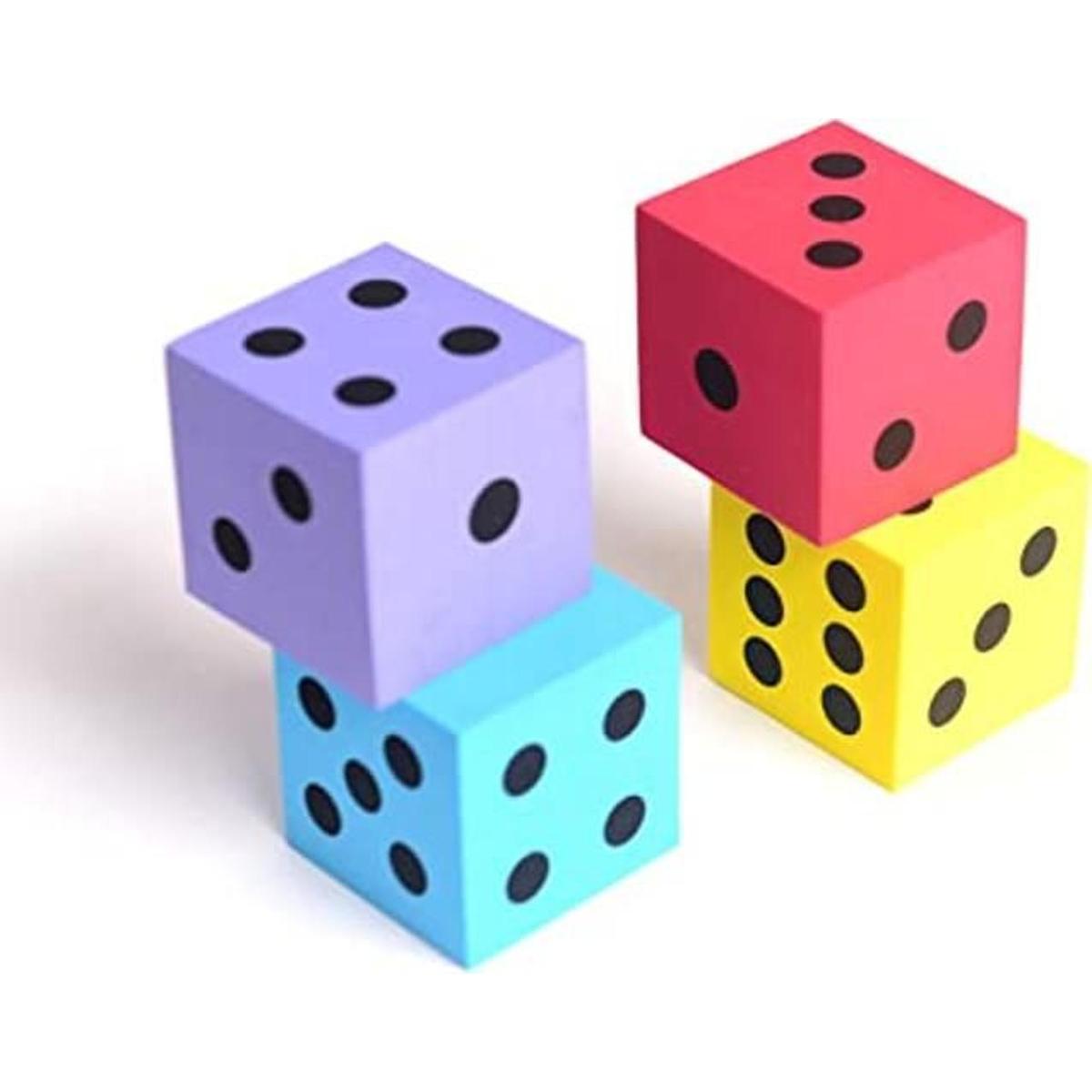 Dados de espuma de puntos grandes paquete de 4 unidades.