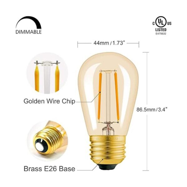 Hizashi 25 Pack 2200K LED S14 1 Watt Dimmable Bulb E26