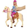 Barbie Muñeca rubia con casco y caballo marrón claro con_4