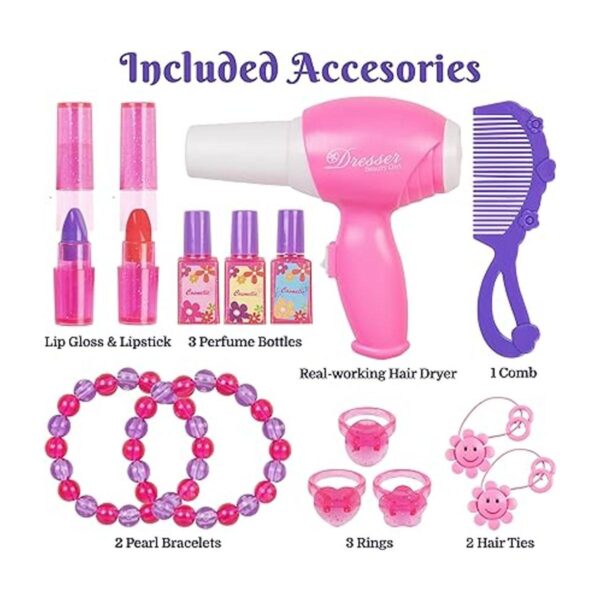 PREXTEX Mesa de maquillaje para niños con espejo y silla_3