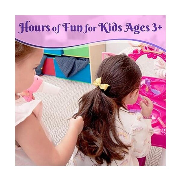 PREXTEX Mesa de maquillaje para niños con espejo y silla_4