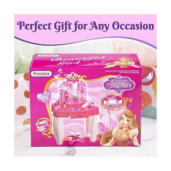 PREXTEX Mesa de maquillaje para niños con espejo y silla_5