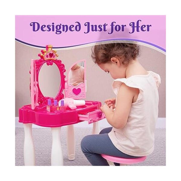 PREXTEX Mesa de maquillaje para niños con espejo y silla_6