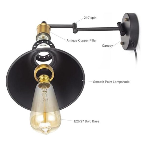 ArcoMead Lámpara de pared con brazo oscilante cable_3
