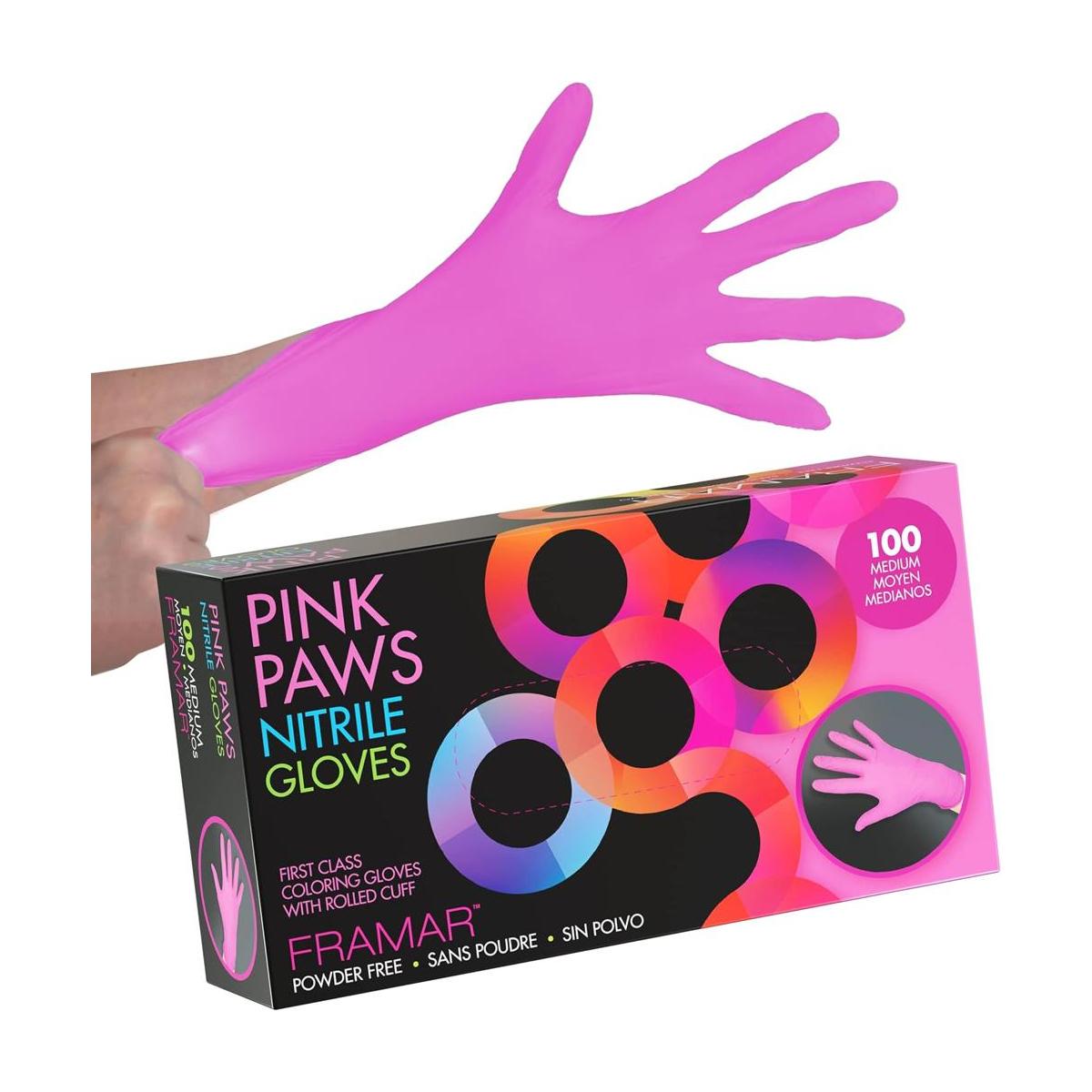 Framar Pink Gloves Disposable Latex Free Pink Nitrile