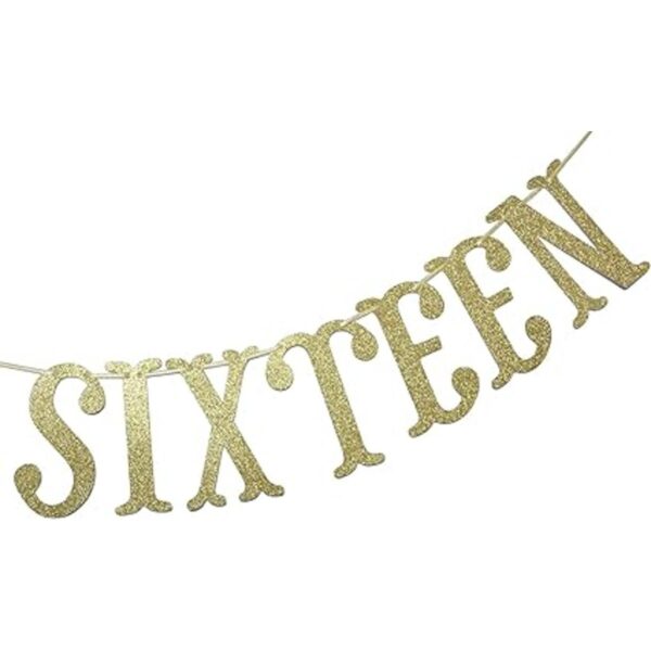 Sweet Sixteen Banner de cumpleaños con purpurina dorada_3