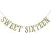 Sweet Sixteen Banner de cumpleaños con purpurina dorada_1