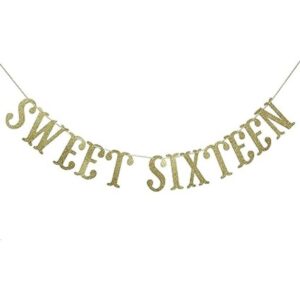 Sweet Sixteen Banner de cumpleaños con purpurina dorada_1