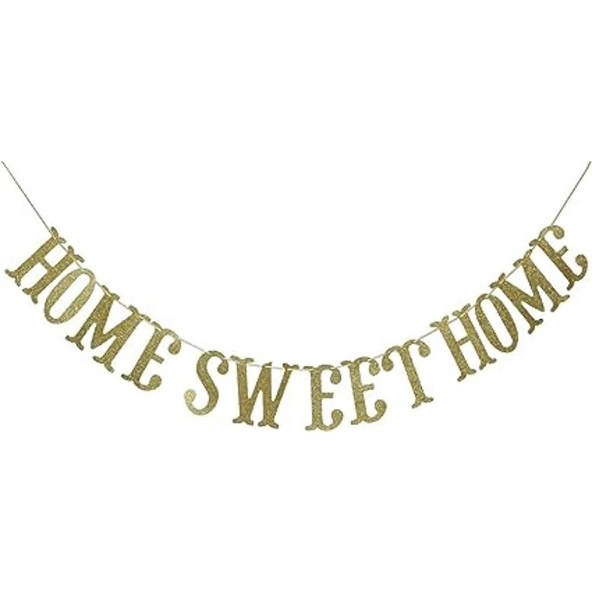 Home Sweet Home Banner dorado con purpurina para