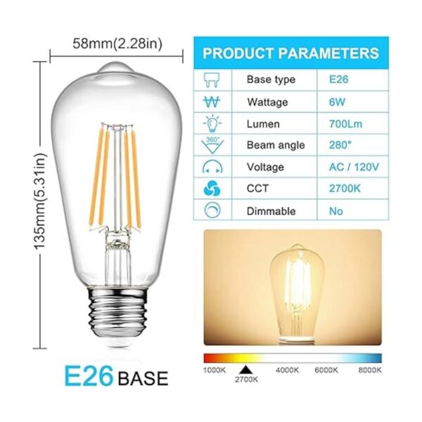 Ascher Bombillas LED Edison vintage 6 W equivalente a_2