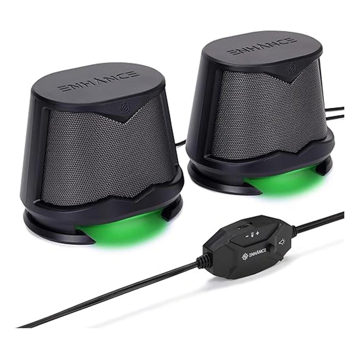 ENHANCE SB2 Altavoces para computadora con luz LED verde