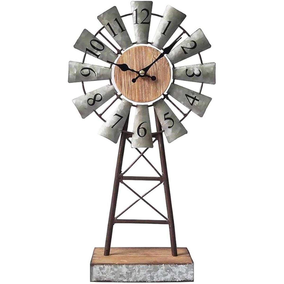 Reloj de mesa galvanizado de molino de viento en soporte