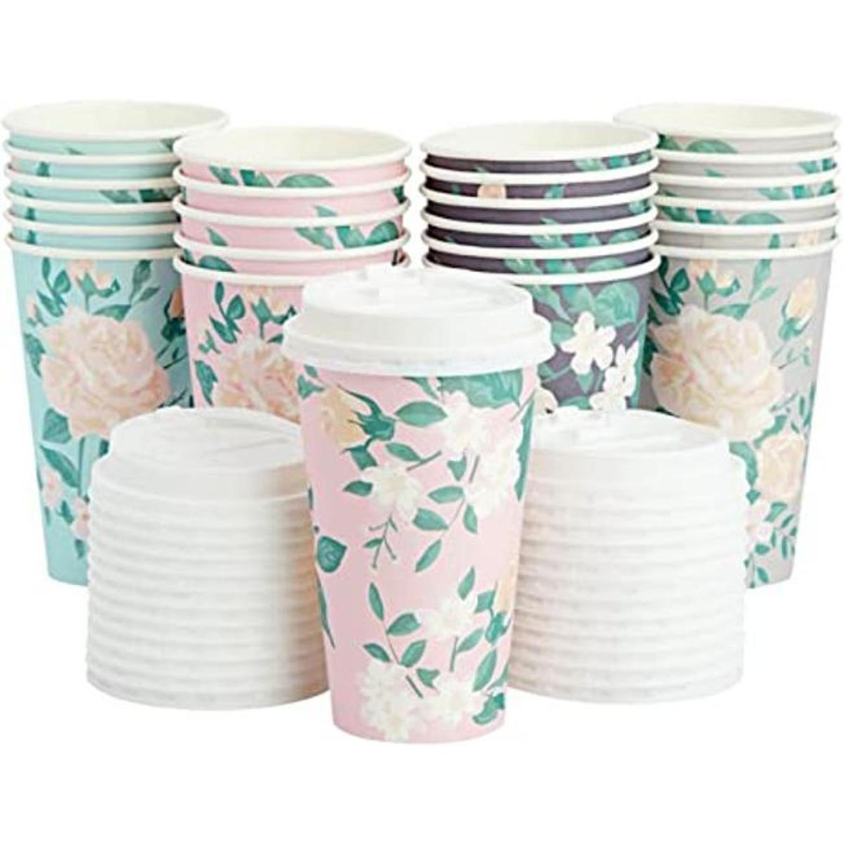 Paquete de 24 tazas de café térmicas de papel floral