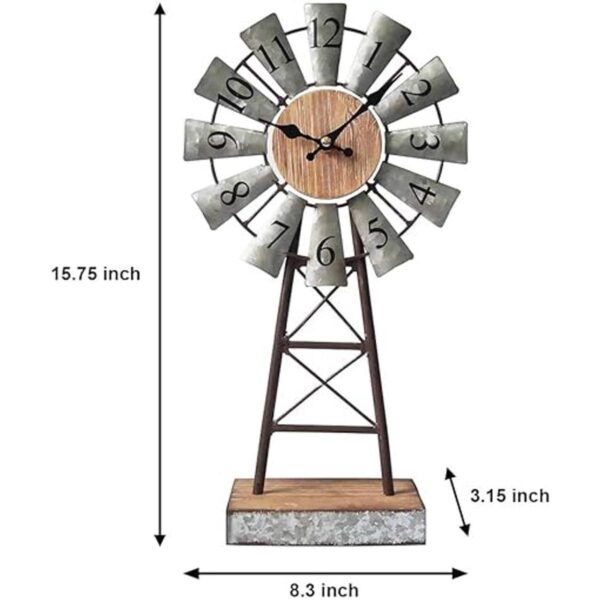 Reloj de mesa galvanizado de molino de viento en soporte_2
