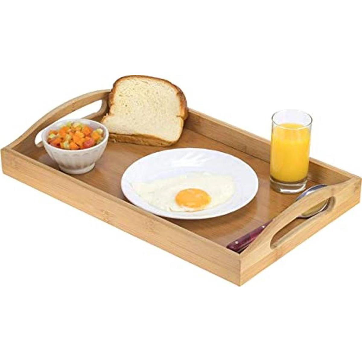 Bandeja para servir de bambú bandeja de madera con asas
