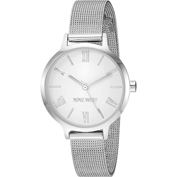 Nine West Reloj pulsera de malla plateada NW2229SVSV para_1